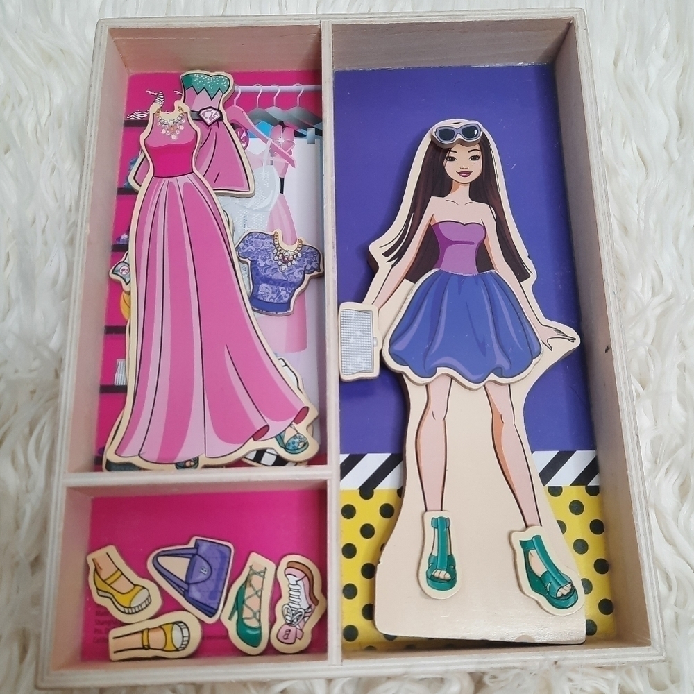 Barbie Magnetic Wooden Dress-up Brunette Barbie Set